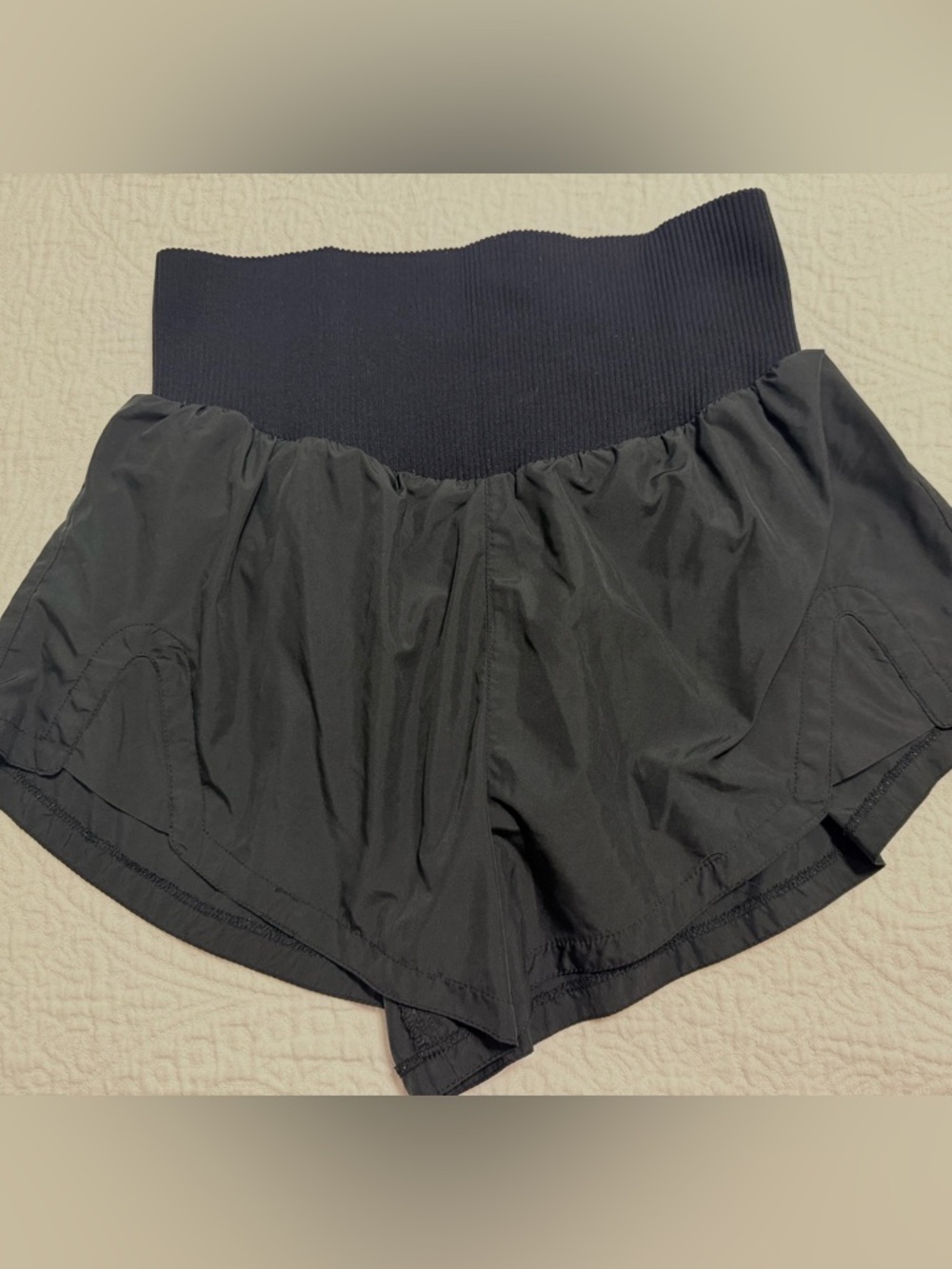 Free People Black Layered Athletic Shorts with Wide Rib Waistband
